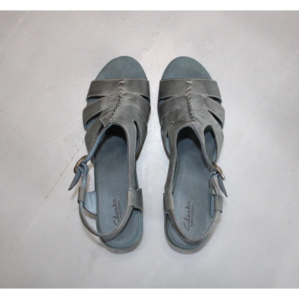 Clarks Bendables Slingback Sandals Women’s 10M Blue Gray Leather Comfort Walking